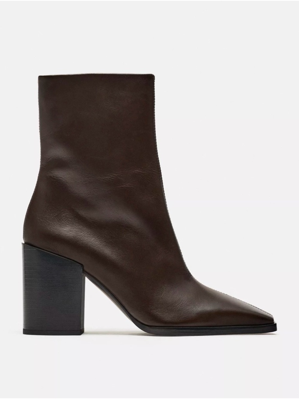 Women's Dark Brown Leather Block Heel Ankle Boot